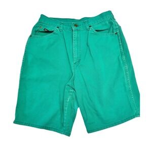 Vintage Chic 80s 90s Denim High Waist Mom Jean Shorts Blue Green Cotton Sz 16